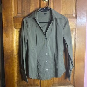 Express Design Studios Olive Green Long Sleeve V Neck Button Up. Size S